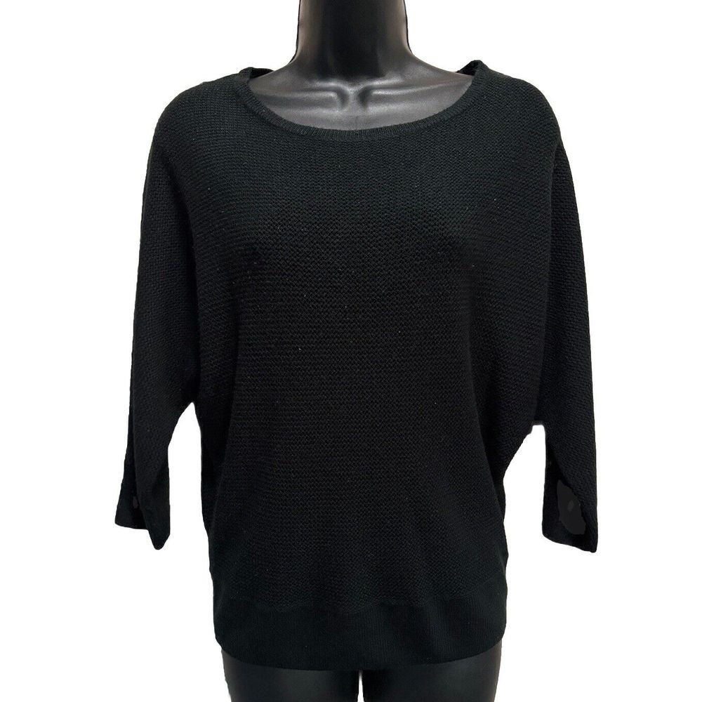 Dana Bachman Black 3/4 Doleman Sleeve Sweater Size Small‎ Knit Boat Neck